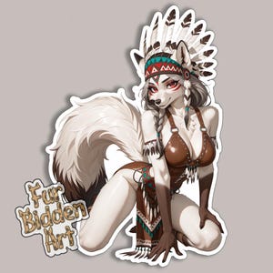 Adesivo in vinile, Volpe antropomorfa, Pelosa, Ragazza animale anime, Waifu pelosa, Adesivo estetico, Antropomorfo, Adesivo Fursona, Volpe argentata, Ragazza sexy