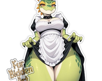 Adesivo in vinile Scalie, peloso, lucertola antropomorfa, ragazza animale anime, estetico, antropomorfo, Fursona, adesivo maturo, cameriera argoniana,