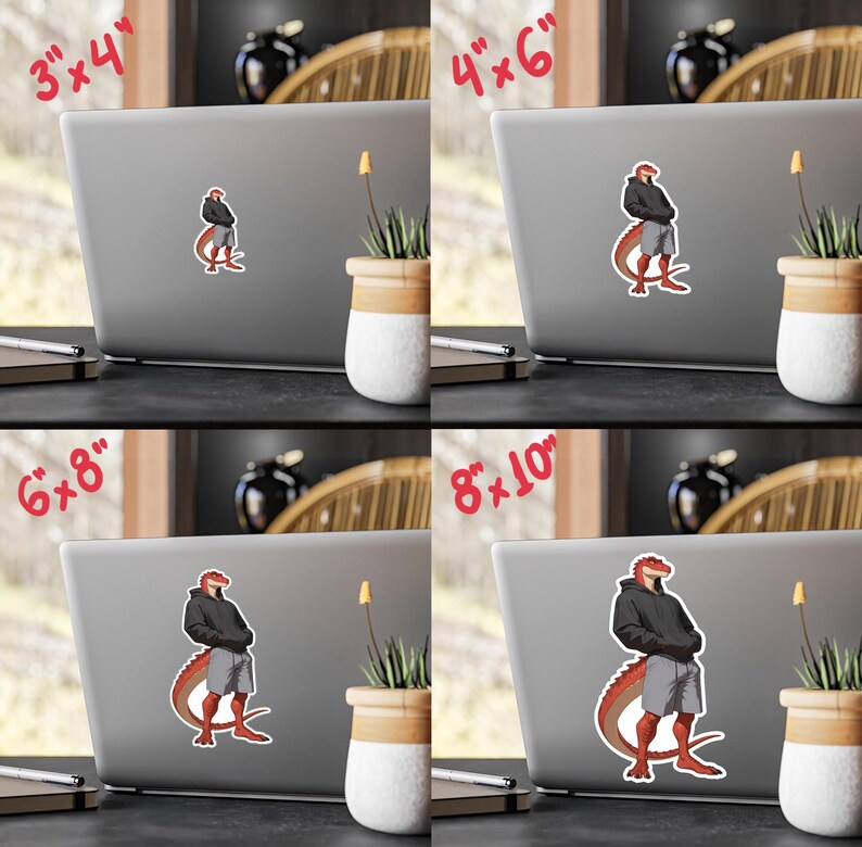 Pegatina de raptor antropomórfico - Peludo escamoso con sudadera informal imagen 7