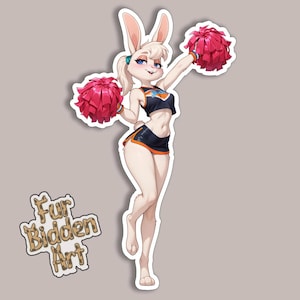 Adesivo in vinile a forma di coniglietto, coniglio antropomorfo, cheerleader, peloso, ragazza animale anime, adesivo estetico, antropomorfo, fursona, ragazza carina