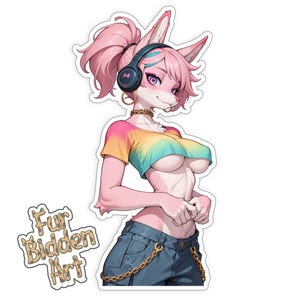 DJ Furry Vinyl Sticker, Anthro, Cute Vixen Girl, Pink Furry, Anime Animal Girl,  Aesthetic, Anthropomorphic, Gamer Girl Fursona, Headphones