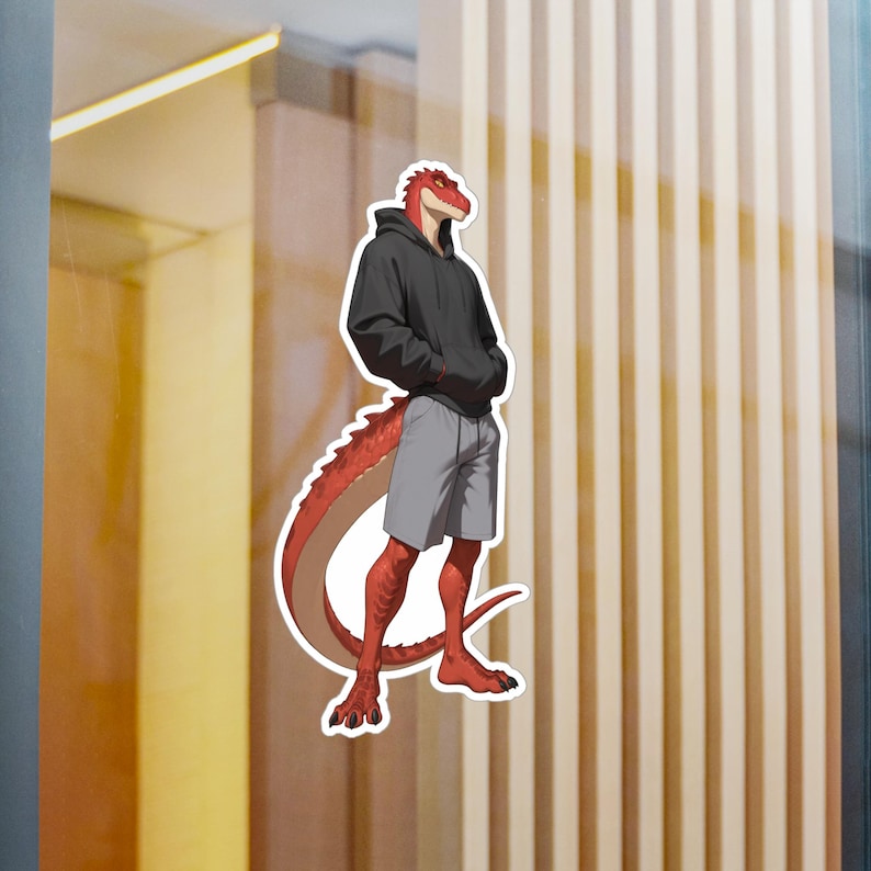 Pegatina de raptor antropomórfico - Peludo escamoso con sudadera informal imagen 2