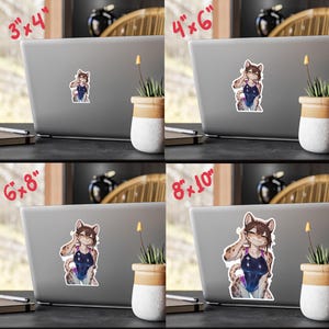 Vinyl Sticker, Leopard Anthro, Furry, Anime Animal Girl, Monster Waifu Aesthetic sticker, Anthropomorphic, Fursona sticker, hologram sticker image 7