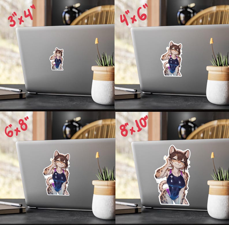 Vinyl Sticker, Leopard Anthro, Furry, Anime Animal Girl, Monster Waifu Aesthetic sticker, Anthropomorphic, Fursona sticker, hologram sticker image 7