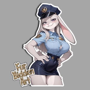 Adesivo in vinile, Coniglio antropomorfo, Peloso, Ragazza animale anime, Mostro Waifu, Adesivo estetico, Antropomorfo, Adesivo Fursona, Coniglio poliziotto