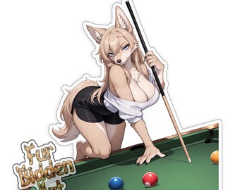 Furry Wolf Vinyl Sticker, Furry Girl, Anthropomorphic, Anthro Girl, Fursona, Animal Girl, Monster Waifu, Aesthetic, billiards