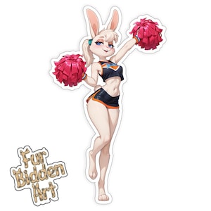 Anthro Bunny Cheerleader Sticker - Furry Waifu Vinyl Decal