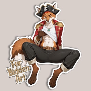 Adesivo in vinile, Capitano Pirata Volpe Pelosa, Ragazzo Sexy, Femboy, Antro, Animale, Confezione da 6, Estetico, Antropomorfo, Fursona