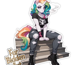 Unicorn Vinyl Sticker, Anthropomorphic, Unicorn Anthro Girl Fursona, Curvy Furry, Animal Girl, Waifu, Aesthetic Decal Goth Punk Girl, Horse