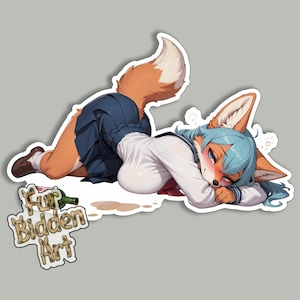Adesivo in vinile, Volpe antropomorfa, Pelosa, Ragazza animale anime, Mostro Waifu, Adesivo estetico, Antropomorfo, Adesivo Fursona, Uniforme, Ragazza volpe