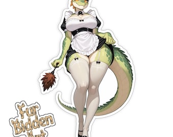 Reptilian Maid Sticker - Spicy Lizard Argonian Maid Waifu Decal, Scalie Furry