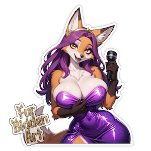 Foxy Lady, Vinyl Sticker, Fox Anthro, Furry, Anime Animal Girl, Monster Waifu, Aesthetic sticker, Anthropomorphic, Fursona sticker, Singer