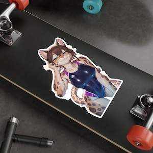 Vinyl Sticker, Leopard Anthro, Furry, Anime Animal Girl, Monster Waifu Aesthetic sticker, Anthropomorphic, Fursona sticker, hologram sticker image 5