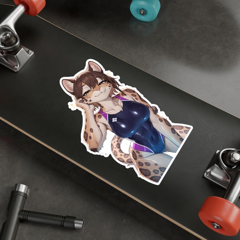 Vinyl Sticker, Leopard Anthro, Furry, Anime Animal Girl, Monster Waifu Aesthetic sticker, Anthropomorphic, Fursona sticker, hologram sticker image 5
