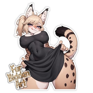 Vinyl Sticker, Lynx Anthro, Furry, Anime Animal Girl, Monster Waifu, Aesthetic sticker, Anthropomorphic, Fursona sticker, Mature, Hot Girl