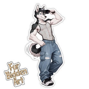 Wolf Boy Vinyl Sticker, Husky Furry, Anthro, Antromorphic,  Femboy, Skater, Hot guy, Male Fursona, Decal