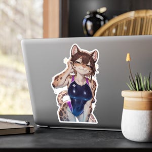 Vinyl Sticker, Leopard Anthro, Furry, Anime Animal Girl, Monster Waifu Aesthetic sticker, Anthropomorphic, Fursona sticker, hologram sticker image 2