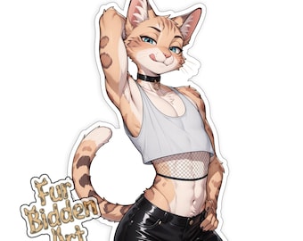 Vinyl Aufkleber, Katze Anthro, Femboy, Katze Junge, Pelzigen, Anime Tier Junge, männlich, Ästhetischer Aufkleber, Anthropomorph, Fursona Aufkleber, Femininer Junge