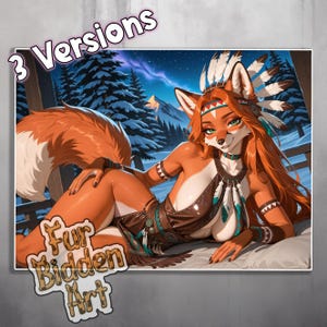 Adesivo in vinile, Volpe antropomorfa, Pelosa, Calamita da frigorifero, Stampa artistica, Waifu, Antropomorfa, Fursona, Ragazza animale anime, Poster, Ragazza nativa americana