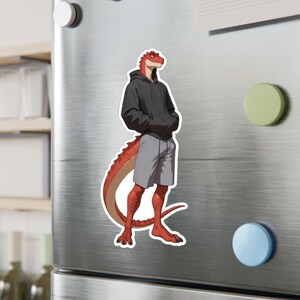 Pegatina de raptor antropomórfico - Peludo escamoso con sudadera informal imagen 3