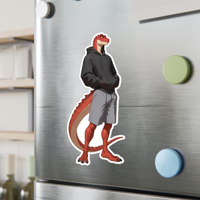 Pegatina de raptor antropomórfico - Peludo escamoso con sudadera informal imagen 3