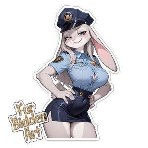 Vinyl Sticker, Bunny Anthro, Furry, Anime Animal Girl, Monster Waifu, Aesthetic sticker, Anthropomorphic, Fursona sticker, Police Rabbit