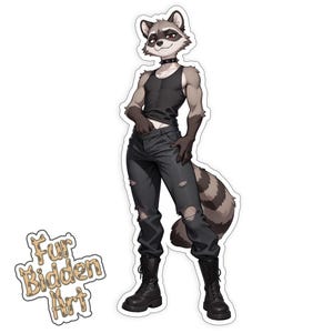 Vinyl Sticker, Raccoon Anthro, Femboy, Furry Boy, Anime Animal Boy, Male, Aesthetic sticker, Anthropomorphic, Fursona sticker, Feminine boy