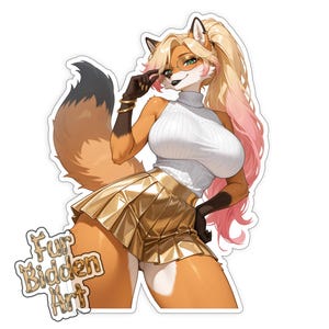 Sassy Fox Waifu Sticker | Geek Chic Furry Girl | Nerdy Fashionista with Glasses | Holographic Vinyl Decal | Furry gift | Fox Anthro