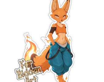 Furry Femboy, Fire Fox Sticker - Tomboy Anthro Fennec