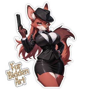 V1 - Vinyl Sticker, Furry, Anime Animal Girl, Monster Waifu, Aesthetic, Anthropomorphic, Fursona, Mature Sticker, Fox Anthro, Mafia Mommy