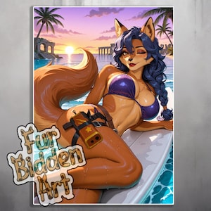 Naklejka winylowa Hot Fox, Bikini Foxy Anthro, Furry, Animal Girl, Naklejka estetyczna, Antropomorficzny, Naklejka Fursona, Cartoon Fox, Furry Waifu