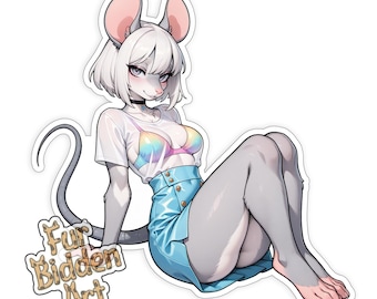 Vinyl Sticker, Mouse Anthro, Furry, Anime Animal Girl, Monster Waifu, Aesthetic sticker, Anthropomorphic, Fursona sticker, Mousey, Cute girl