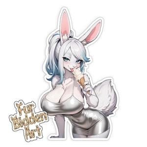 Vinyl Sticker, Bunny Anthro, Cute Furry Rabbit Girl, Anime Animal Girl, Aesthetic sticker, Anthropomorphic, Fursona sticker, Ice cream