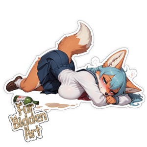 Vinyl Sticker, Fox Anthro, Furry, Anime Animal Girl, Monster Waifu, Aesthetic sticker, Anthropomorphic, Fursona sticker, Uniform, Foxy Girl