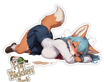 Vinyl Sticker, Fox Anthro, Furry, Anime Animal Girl, Monster Waifu, Aesthetic sticker, Anthropomorphic, Fursona sticker, Uniform, Foxy Girl