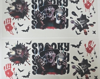 16oz UV DTF spooky Ready to Apply Cup Wrap No Heat Needed Permanent Adhesive Waterproof wrap Ready to ship