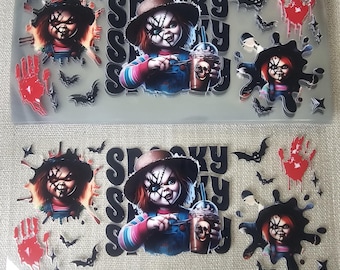 16oz UV DTF spooky Ready to Apply Cup Wrap No Heat Needed Permanent Adhesive Waterproof wrap Ready to ship