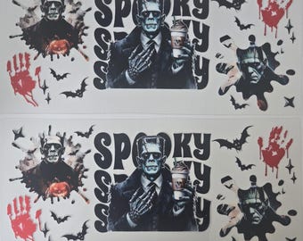 16oz UV DTF spooky Ready to Apply Cup Wrap No Heat Needed Permanent Adhesive Waterproof wrap Ready to ship