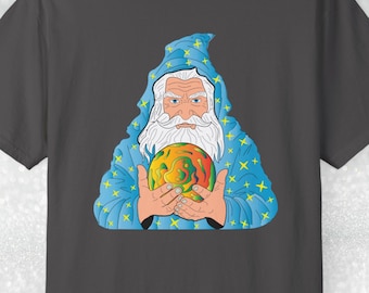 The Benevolent Wizard with Crystal Ball Graphic T Shirt Magic Fantasy Sorcerer