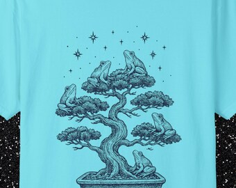 Bonsai Tree Meditating Frogs T Shirt Tee Toads Gazing at the Stars in Peaceful Observance