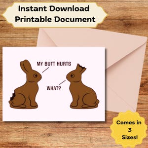 Carte de Pâques drôle - dessin animé j'ai mal aux fesses - fichier numérique à téléchargement immédiat - carte imprimable - lapin en chocolat - Joyeuses Pâques - carte de voeux