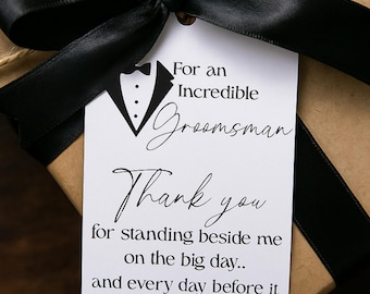 Groomsman, Best Man Thank You Tag, Incredible Groomsmen Appreciation Card, Gift for Wedding Party, Instant Download, Minimalist Design
