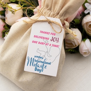 Etiquetas de regalo para el Día Internacional de la Partera, tarjeta de agradecimiento imprimible para parteras, etiqueta de dulce de recuerdo de galleta digital, agradecimiento