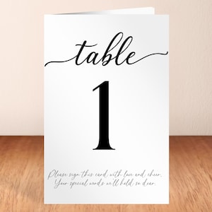Número de mesa para la firma de los invitados, tarjeta plegable para firmas, consejos y deseos minimalistas para imprimir y hacer uno mismo para los novios, libro de visitas.