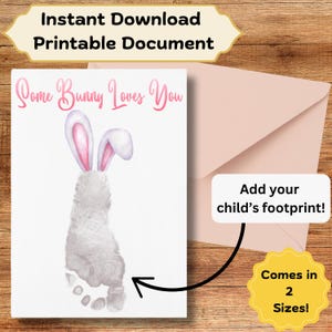 Empreinte carte de Pâques d'un enfant, un lapin vous aime, carte personnalisée unique, travaux manuels personnalisés pour enfants, fichier numérique, carte imprimable