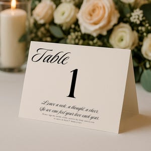 Número de mesa para la boda para que los invitados firmen, tarjeta plegable para firmas, consejos y deseos minimalistas imprimibles para leer en el aniversario.