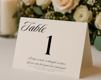 Wedding Table Number for Guests to Sign, Folded Tent Card for Signatures, Minimalist DIY Printable Advice & Wishes to be Read on Anniversary