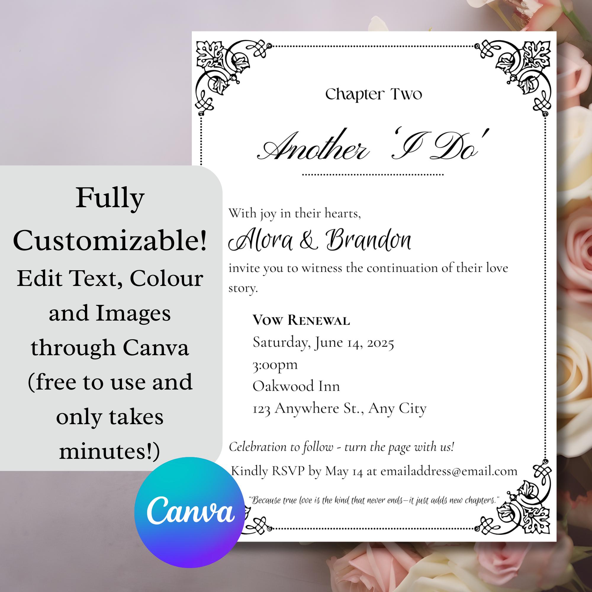 Chapter Two Vow Renewal Invitation, Editable Canva Wedding Anniversary ...