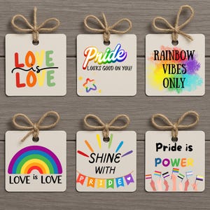Étiquettes-cadeau du joyeux mois de la fierté, Love is Love, vibrations arc-en-ciel uniquement, assortiment de cartes LGBTQ, étiquette imprimable de cadeau de cookie, brillance, puissance