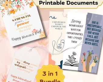 Presentpaket för kvinnodagen, kort till internationella kvinnodagen, gratulationskort, presentetikett, bokmärke, presenter till henne, utskrivbar direktnedladdning